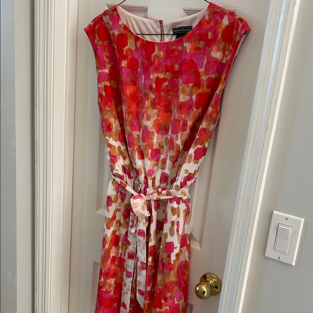 Jessica Howard Red and Pink Patterned Midi Dress